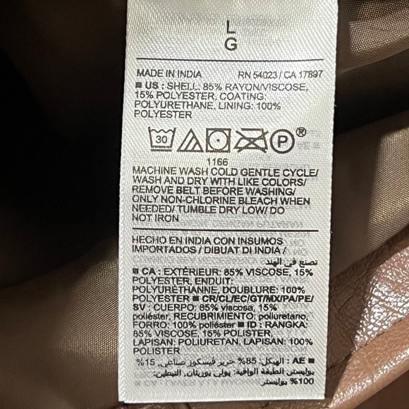 Old Navy Womens Motto Jacket Large NWT Brown Faux Leather Zip Trucker Belt Biker - Picture 10 of 11